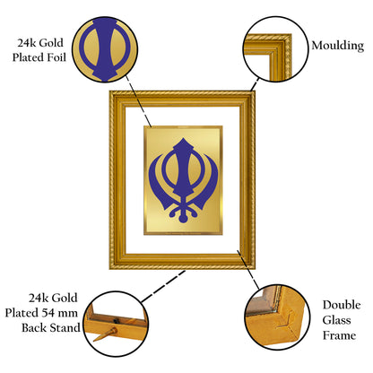 DIVINITI 24K Gold Plated Khanda Sahib Wall Photo Frame for Home Decor, Wall Hanging, Table Top, Puja Room & Gift DG056S3 (27.6X35.4 CM)