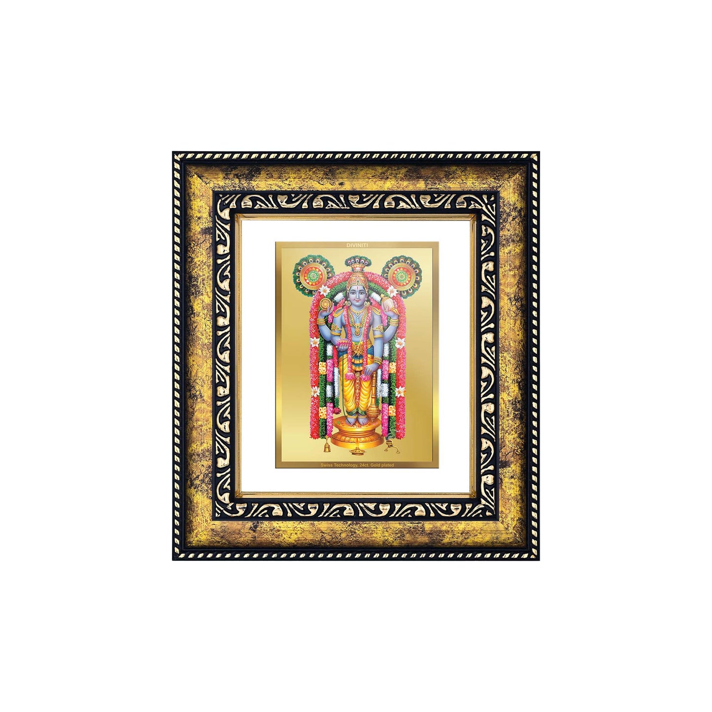 DIVINITI 24K Gold Plated Guruvayurappan Wooden Traditional Photo Frame Idol for Home Decor, Table Top, Wall Hanging, Workshop, Premium Gift | DG113 Size 2 (22.6x18.4 CM)