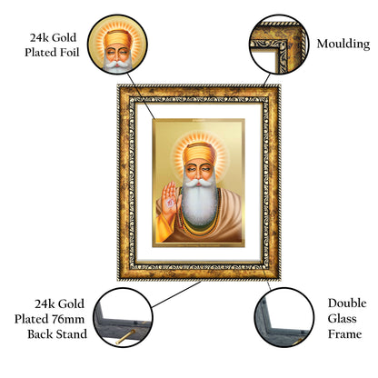 DIVINITI 24K Gold Plated Guru Nanak Wall Photo Frame for Home Decor, Wall Hanging, Table Top, Puja Room & Gift DG113S3 (27.6X35.4 CM)