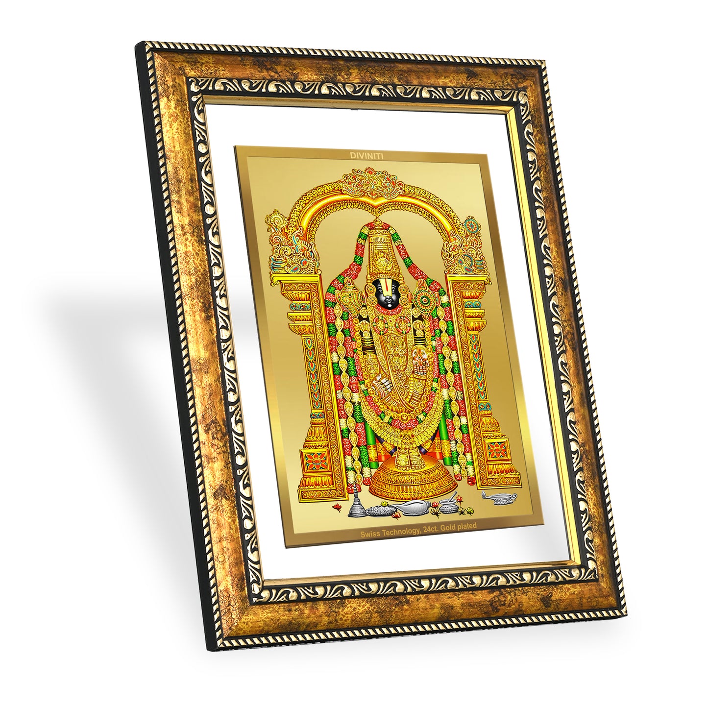 DIVINITI 24K Gold Plated Tirupati Balaji Wall Photo Frame for Home Decor, Wall Hanging, Table Top, Puja Room & Gift DG113S3 (27.6X35.4 CM)