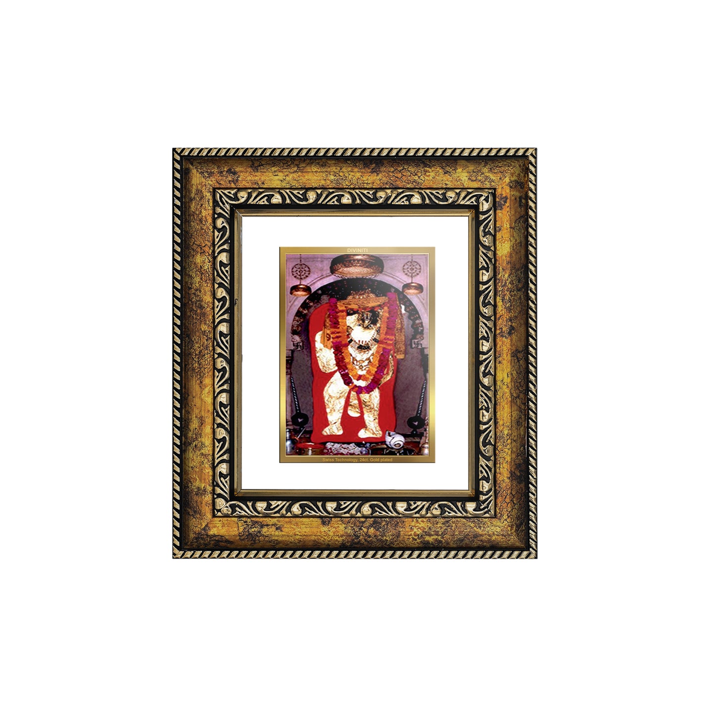 DIVINITI 24K Gold Plated Foil Mahendipur Balaji Wall Photo Frame, Table Decor for Home & Office Decor Gift Items DG 113 Size 1 (17.7x15.9 CM)