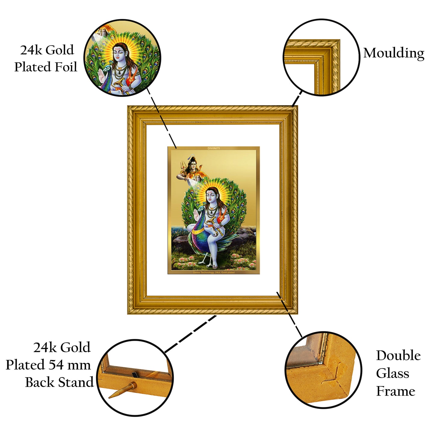 DIVINITI 24K Gold Plated Baba Balak Nath Wall Photo Frame for Home Decor, Wall Hanging, Table Top, Puja Room & Gift DG056S3 (27.6X35.4 CM)