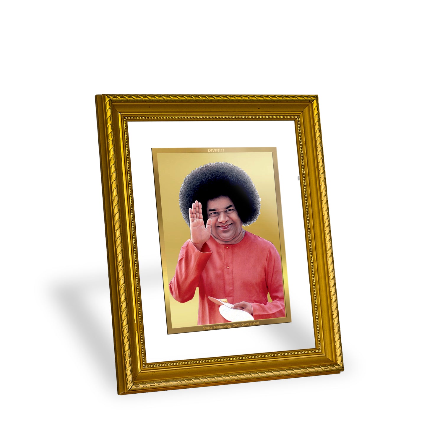 DIVINITI 24K Gold Plated Satya Sai Wall Photo Frame for Home Decor, Wall Hanging, Table Top, Puja Room & Gift DG056S3 (27.6X35.4 CM)