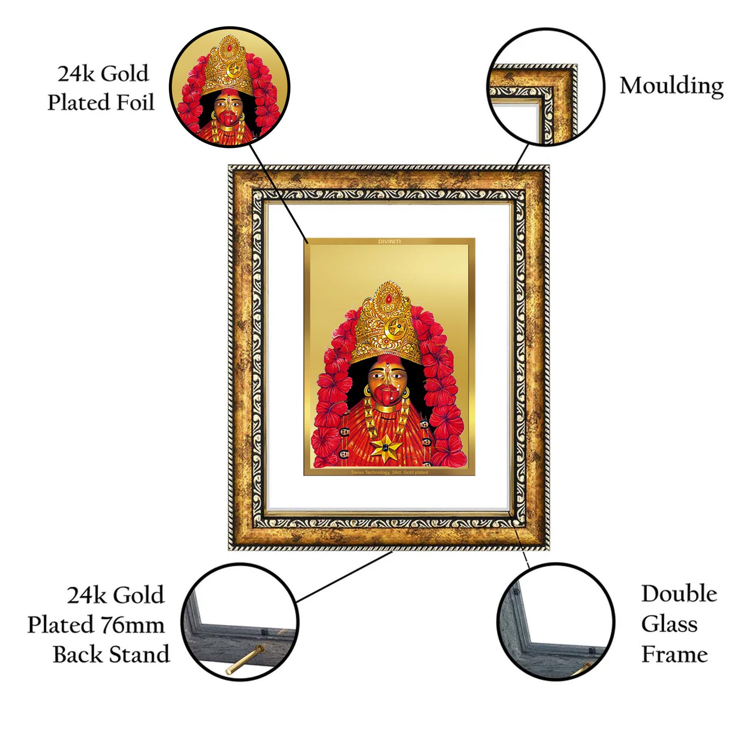 DIVINITI 24K Gold Plated Maa Tara Wall Photo Frame for Home Decor, Wall Hanging, Table Top, Puja Room & Gift DG113S3 (27.6X35.4 CM)