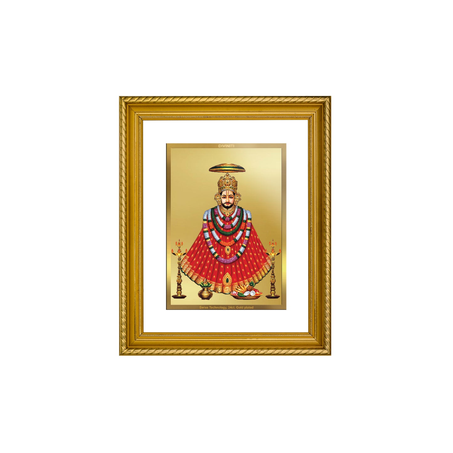 Diviniti 24K Gold Plated Khatu Shyam Wooden Photo Frame for Home & Office Decor, Wall Hanging, Tabletop, Puja Room, Gift DG056S2.5 (29.5x24.5 CM)