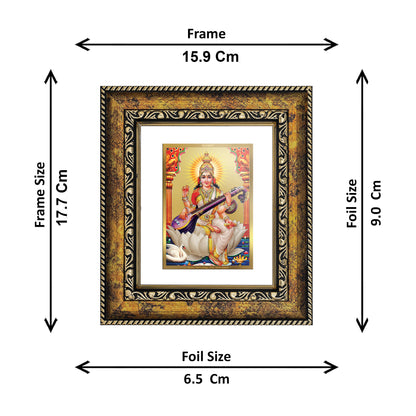 DIVINITI 24K Gold Plated Foil Saraswati Wall Photo Frame, Table Decor for Home & Office Decor Gift Items DG 113 Size 1 (17.7x15.9 CM)