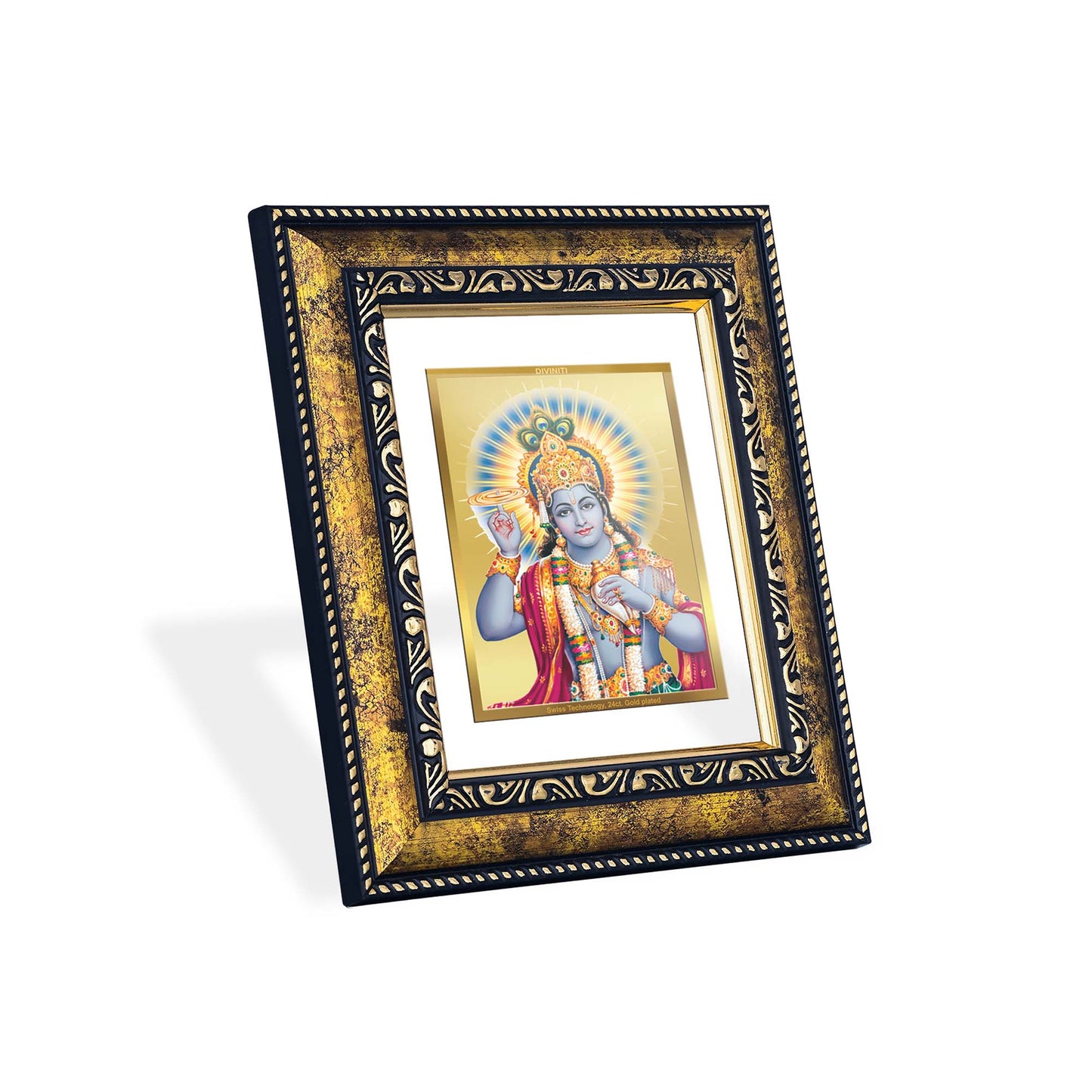 DIVINITI 24K Gold Plated Lord Vishnu Modern Photo Frame Idol for Wall Hanging, Workshop, Table Top, Home Decor, Luxury Gift|DG113 Size 2 (22.6x18.4 CM)