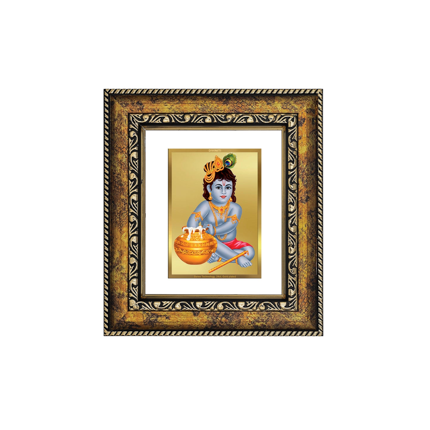 DIVINITI 24K Gold Plated Foil Bal Gopal Wall Photo Frame, Table Decor for Home & Office Decor Gift Items DG 113 Size 1 (17.7x15.9 CM)