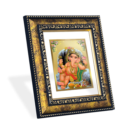 DIVINITI 24K Gold Plated Foil Bal Ganesha Photo Frame for Home Decor, Table Top, Wall Hanging, Workshop, Premium Gift|DG113 Size 2 (22.6x18.4 CM)