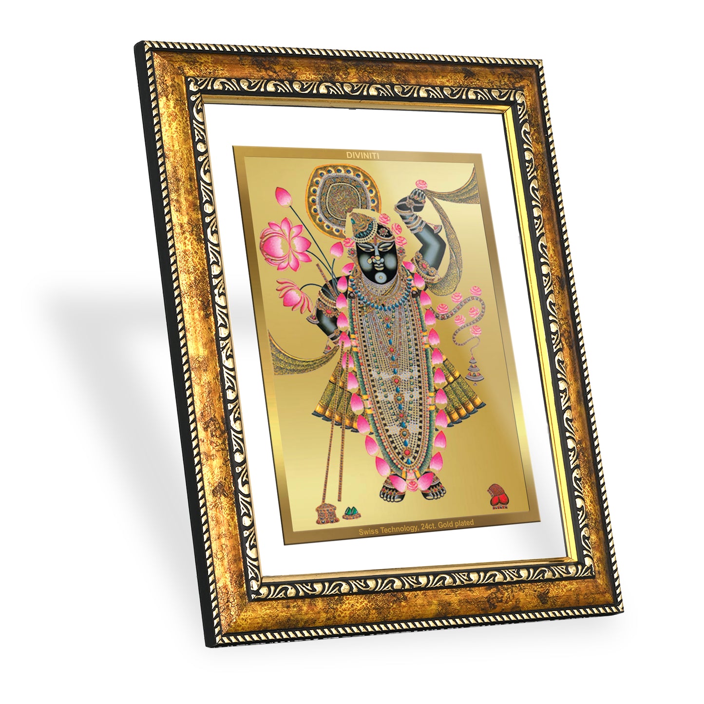 DIVINITI 24K Gold Plated Shrinathji Wall Photo Frame for Home Decor, Wall Hanging, Table Top, Puja Room & Gift DG113S3 (27.6X35.4 CM)