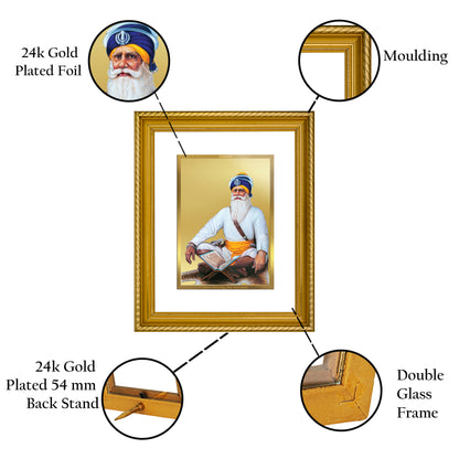 Diviniti 24K Gold Plated Baba Deep Singh Wooden Photo Frame for Home & Office Decor, Wall Hanging, Tabletop, Puja Room, Gift DG056S2.5 (29.5x24.5 CM)