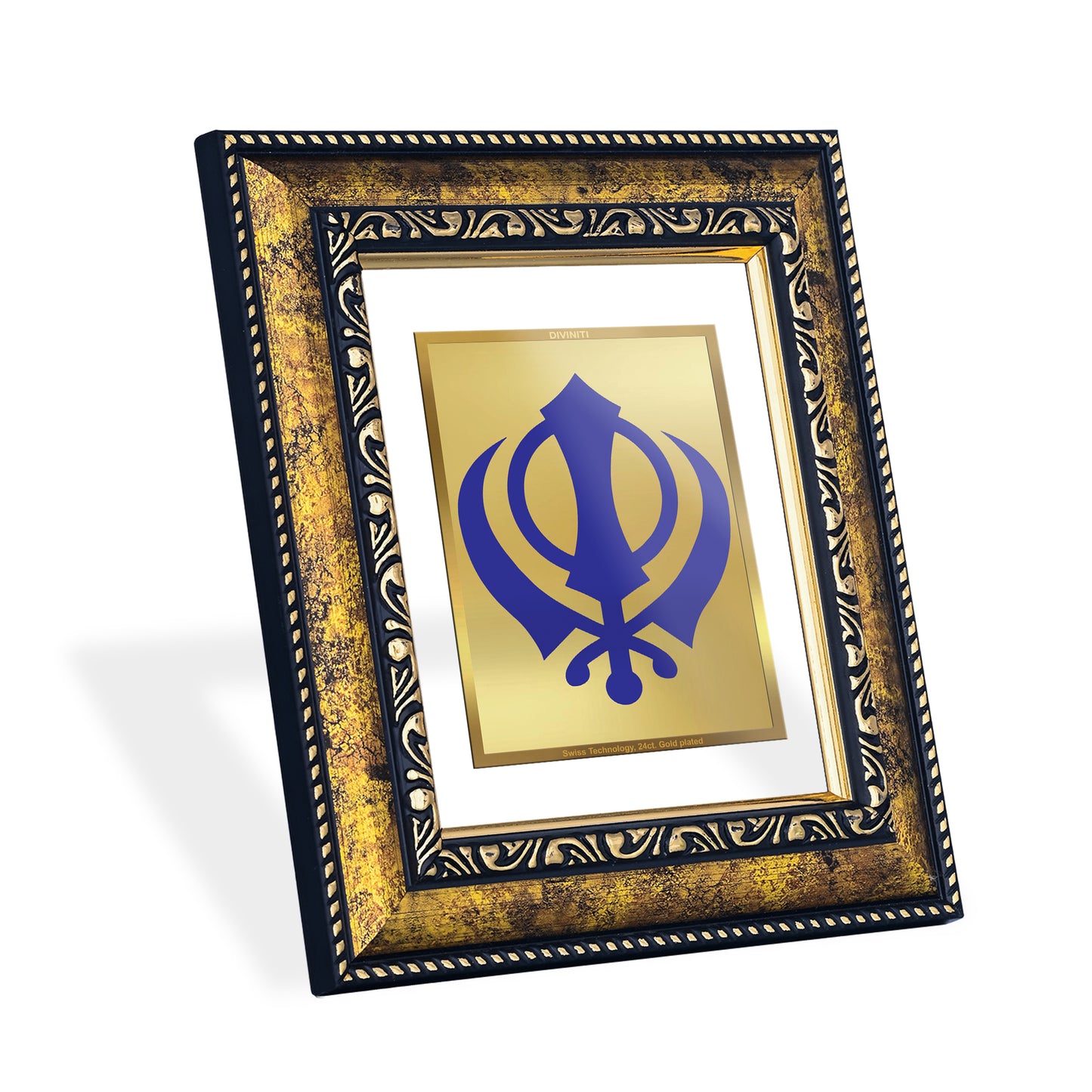 DIVINITI 24K Gold Plated Foil Khanda Sahib Photo Frame for Home Wall Decor, Workshop, Table Top, Premium Gift|DG113 Size 2 (22.6x18.4 CM)