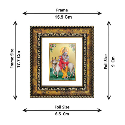 DIVINITI 24K Gold Plated Foil Krishna Wall Photo Frame, Table Decor for Home & Office Decor Gift Items DG 113 Size 1 (17.7x15.9 CM)