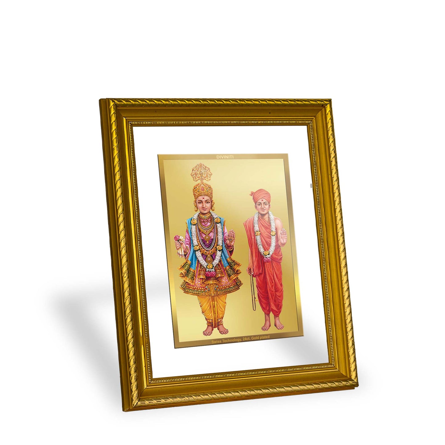 DIVINITI 24K Gold Plated Swami Narayan Wooden Photo Frame Idol for Home Wall Decor, Workshop, Table Top, Premium Gift | DG113 Size 2 (22.6x18.4 CM)