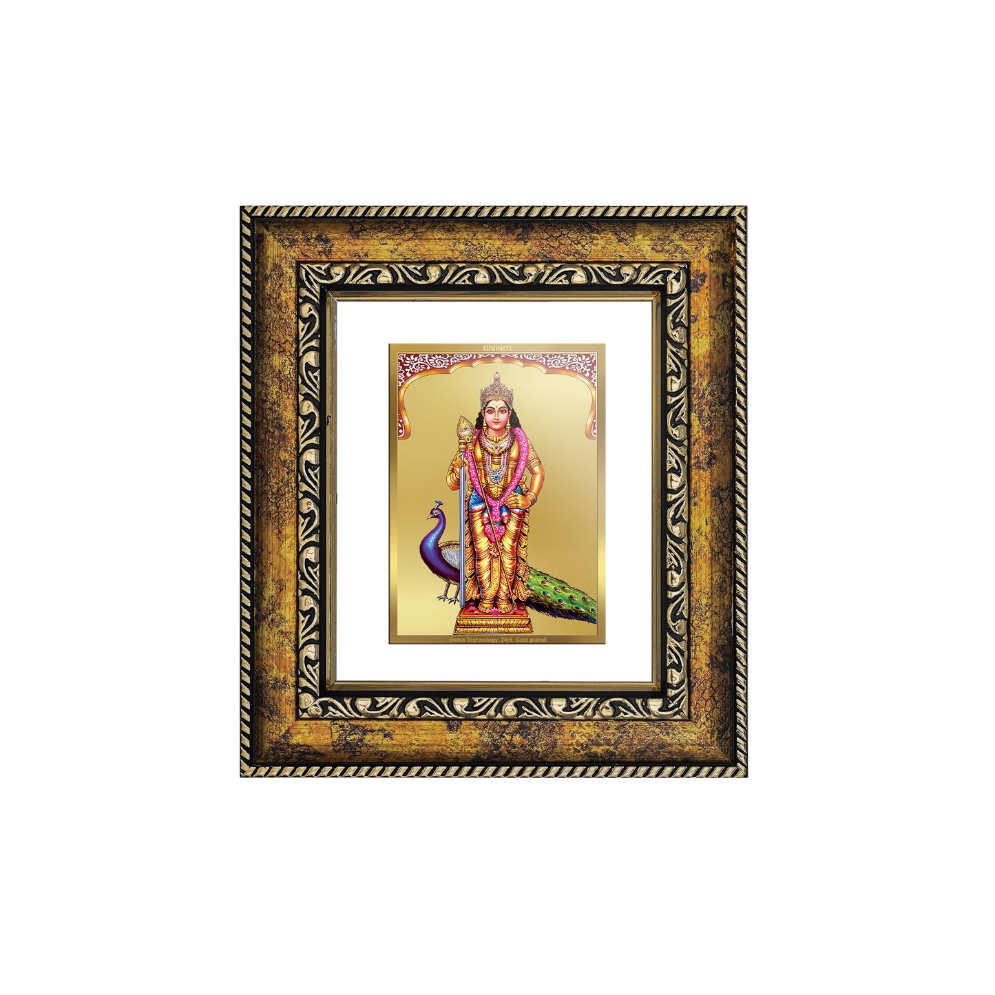 DIVINITI 24K Gold Plated Foil Murugan Wall Photo Frame, Table Decor for Home & Office Decor Gift Items DG 113 Size 1 (17.7x15.9 CM)