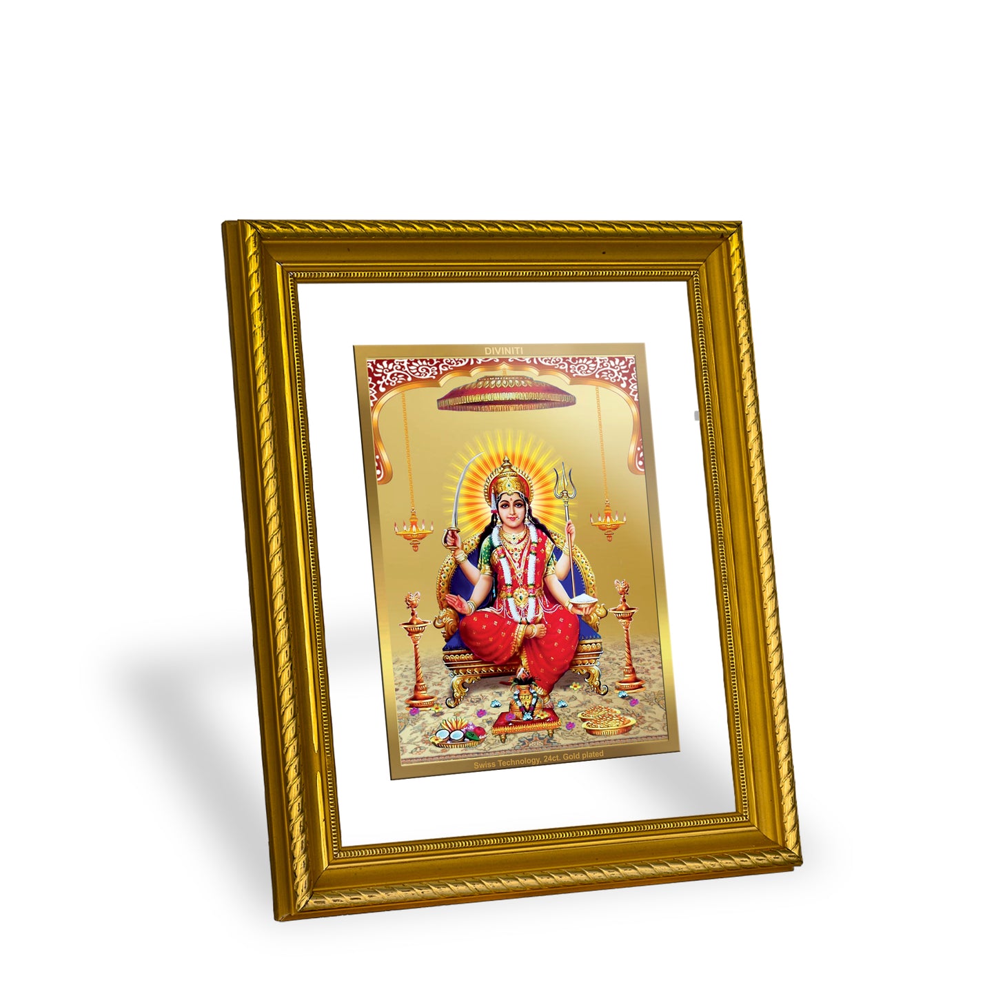 Diviniti 24K Gold Plated Santoshi Mata Wooden Photo Frame for Home & Office Decor, Wall Hanging, Tabletop, Puja Room, Gift DG056S2.5 (29.5x24.5 CM)