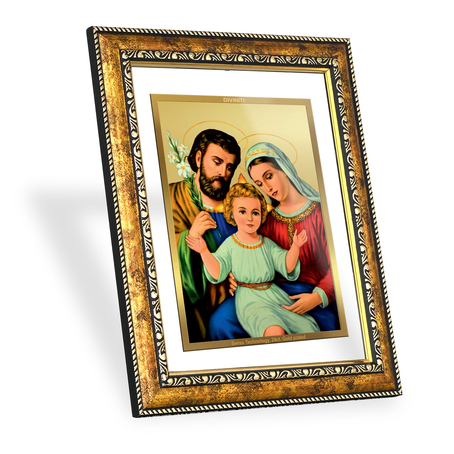 DIVINITI 24K Gold Plated Holy Family Wall Photo Frame for Home Decor, Wall Hanging, Table Top, Puja Room & Gift DG113S3 (27.6X35.4 CM)