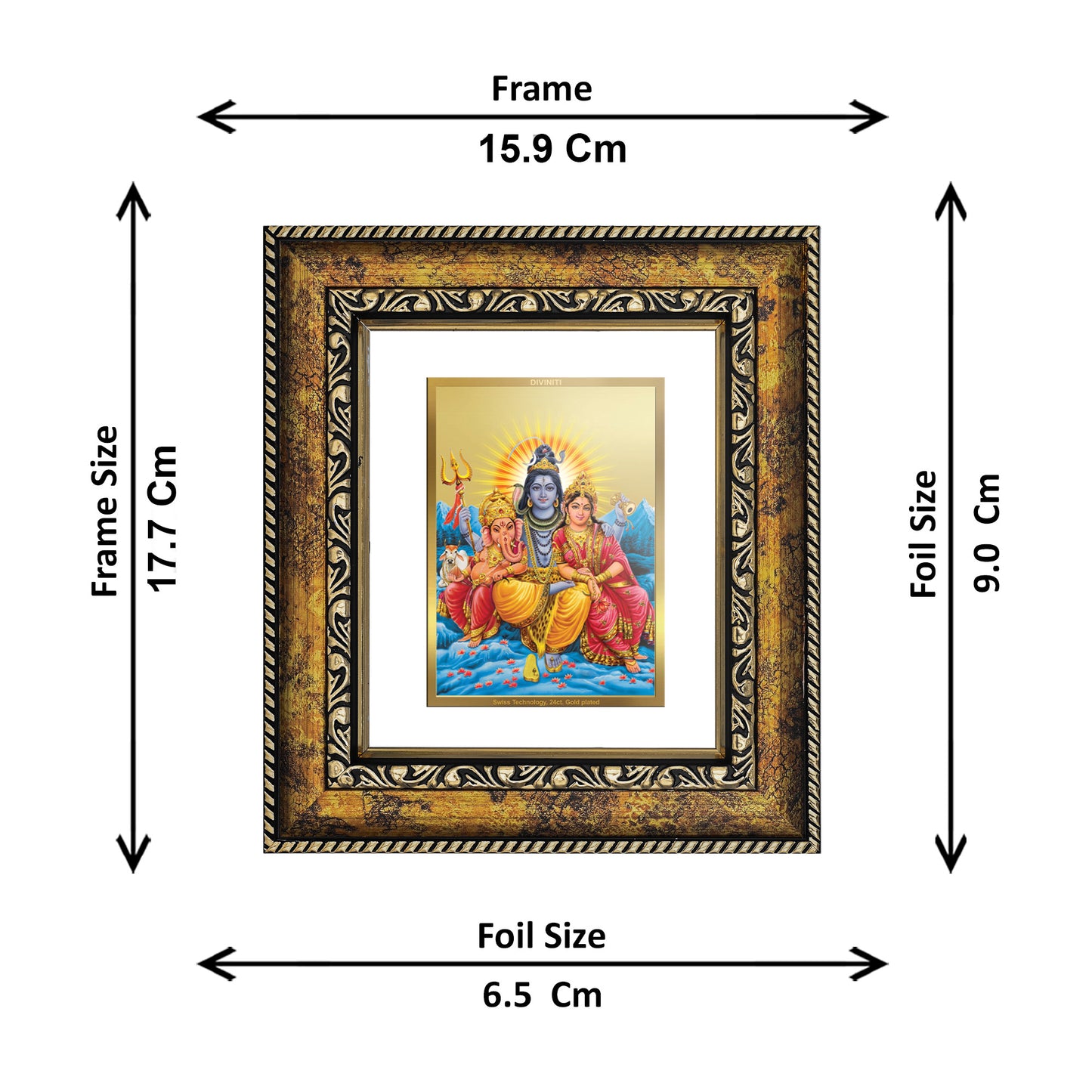 DIVINITI 24K Gold Plated Foil Shiva Parivar Wall Photo Frame, Table Decor for Home & Office Decor Gift Items DG 113 Size 1 (17.7x15.9 CM)