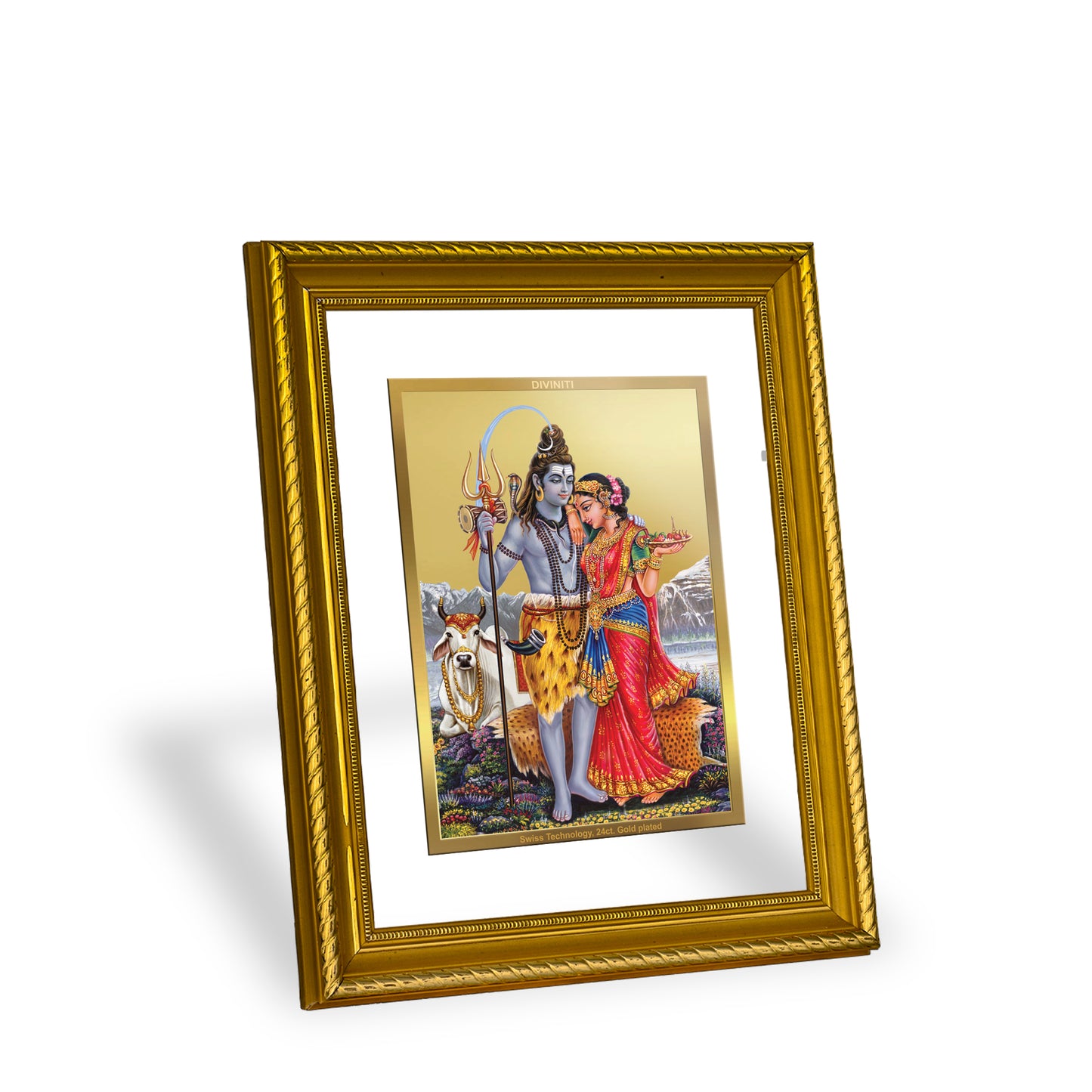 Diviniti 24K Gold Plated Shiva Parvati Wooden Photo Frame for Home & Office Decor, Wall Hanging, Tabletop, Puja Room, Gift DG056S2.5 (29.5x24.5 CM)