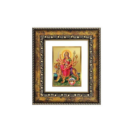 DIVINITI 24K Gold Plated Foil Durga Wall Photo Frame, Table Decor for Home & Office Decor Gift Items DG 113 Size 1 (17.7x15.9 CM)