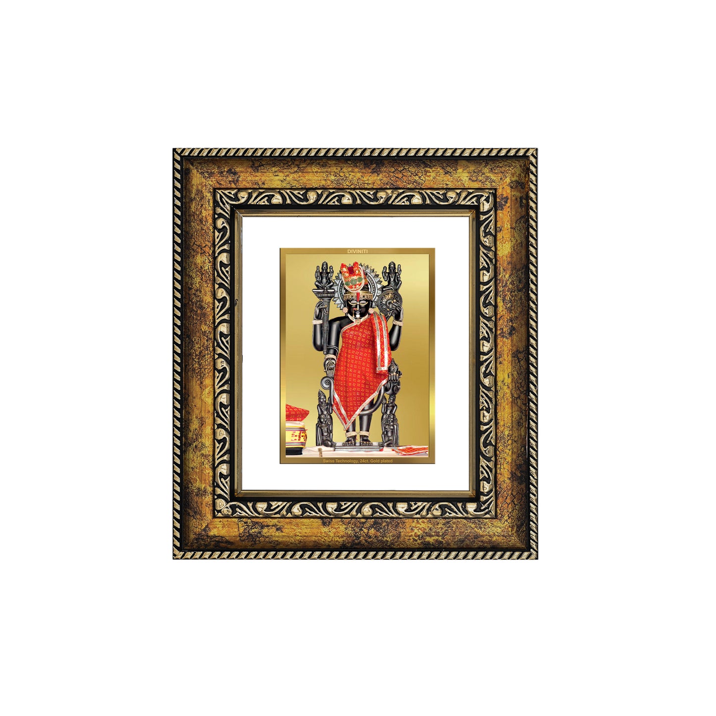 DIVINITI 24K Gold Plated Foil Dwarkadhish Wall Photo Frame, Table Decor for Home & Office Decor Gift Items DG 113 Size 1 (17.7x15.9 CM)