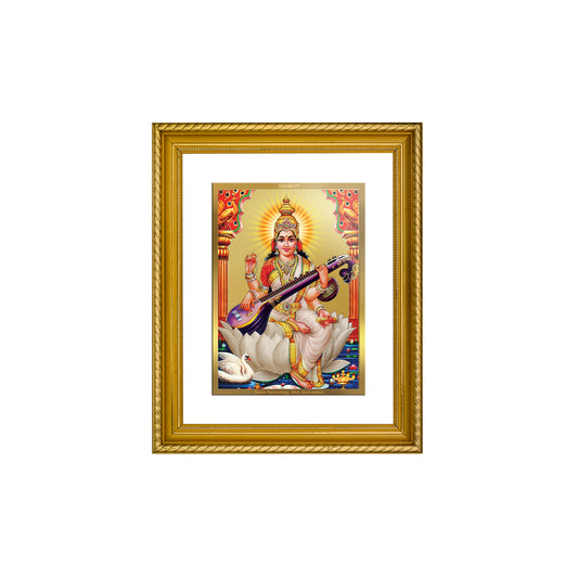 Diviniti 24K Gold Plated Saraswati Wooden Photo Frame for Home & Office Decor, Wall Hanging, Tabletop, Puja Room, Gift DG056S2.5 (29.5x24.5 CM)