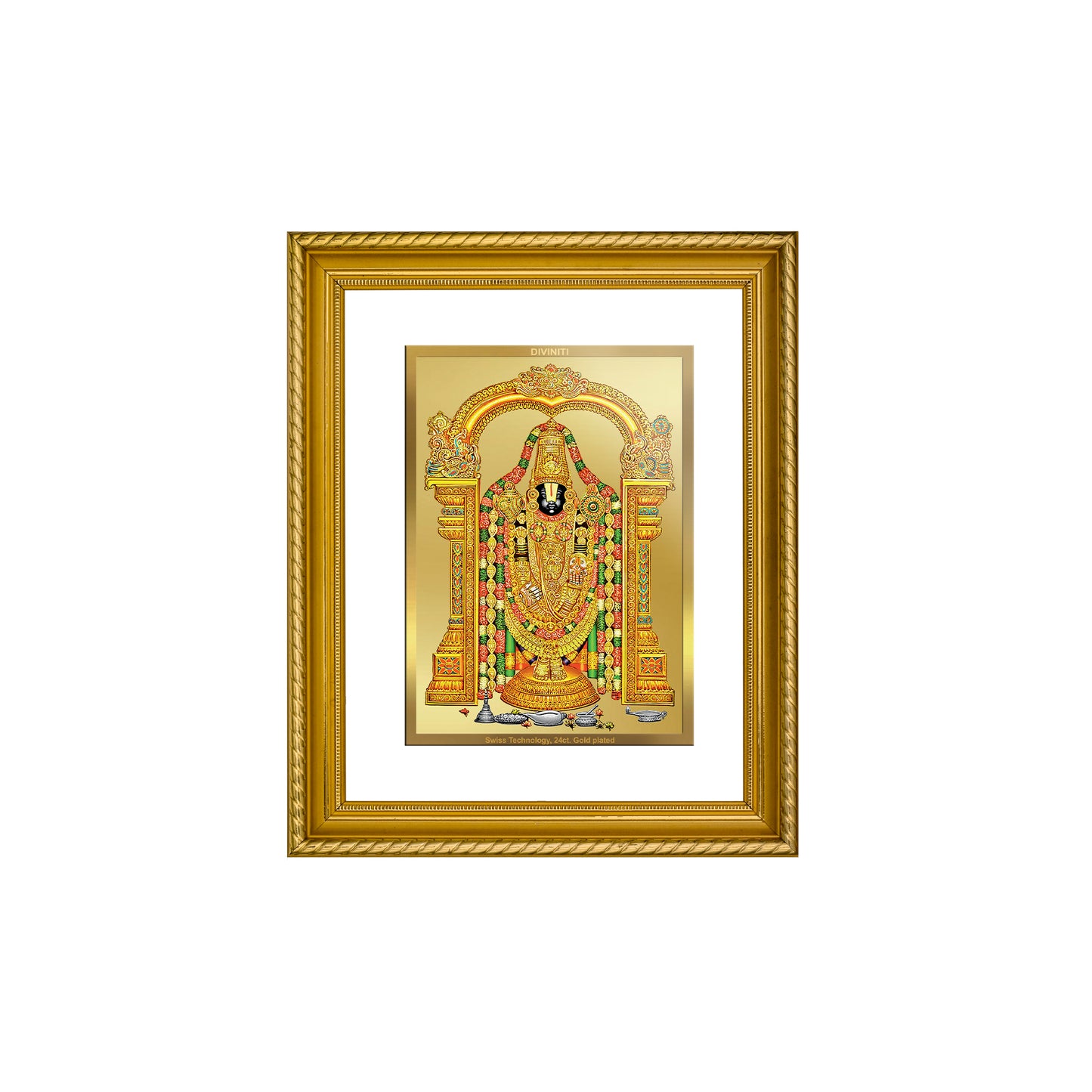 Diviniti 24K Gold Plated Tirupati Balaji Wooden Photo Frame for Home & Office Decor, Wall Hanging, Tabletop, Puja Room, Gift DG056S2.5 (29.5x24.5 CM)