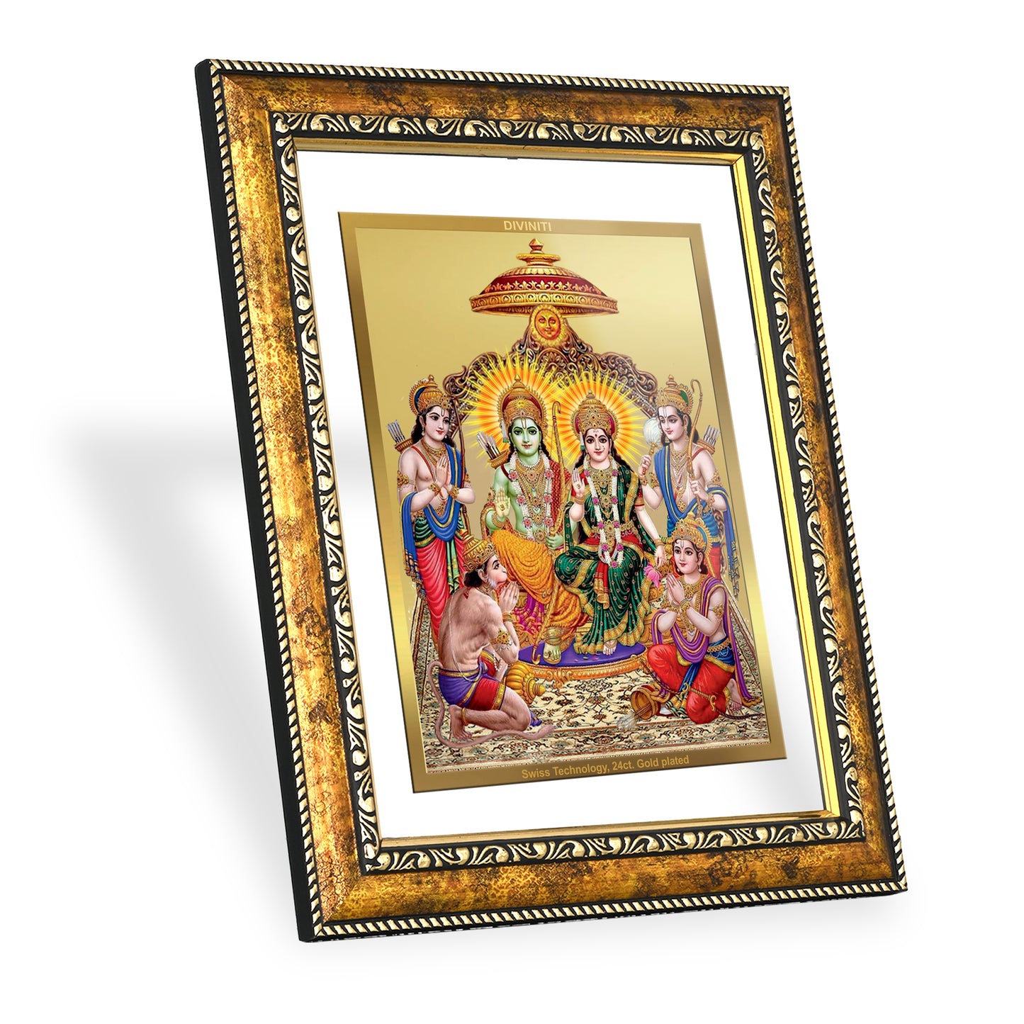 DIVINITI 24K Gold Plated Ram Darbar Wall Photo Frame for Home Decor, Wall Hanging, Table Top, Puja Room & Gift DG113S3 (27.6X35.4 CM)