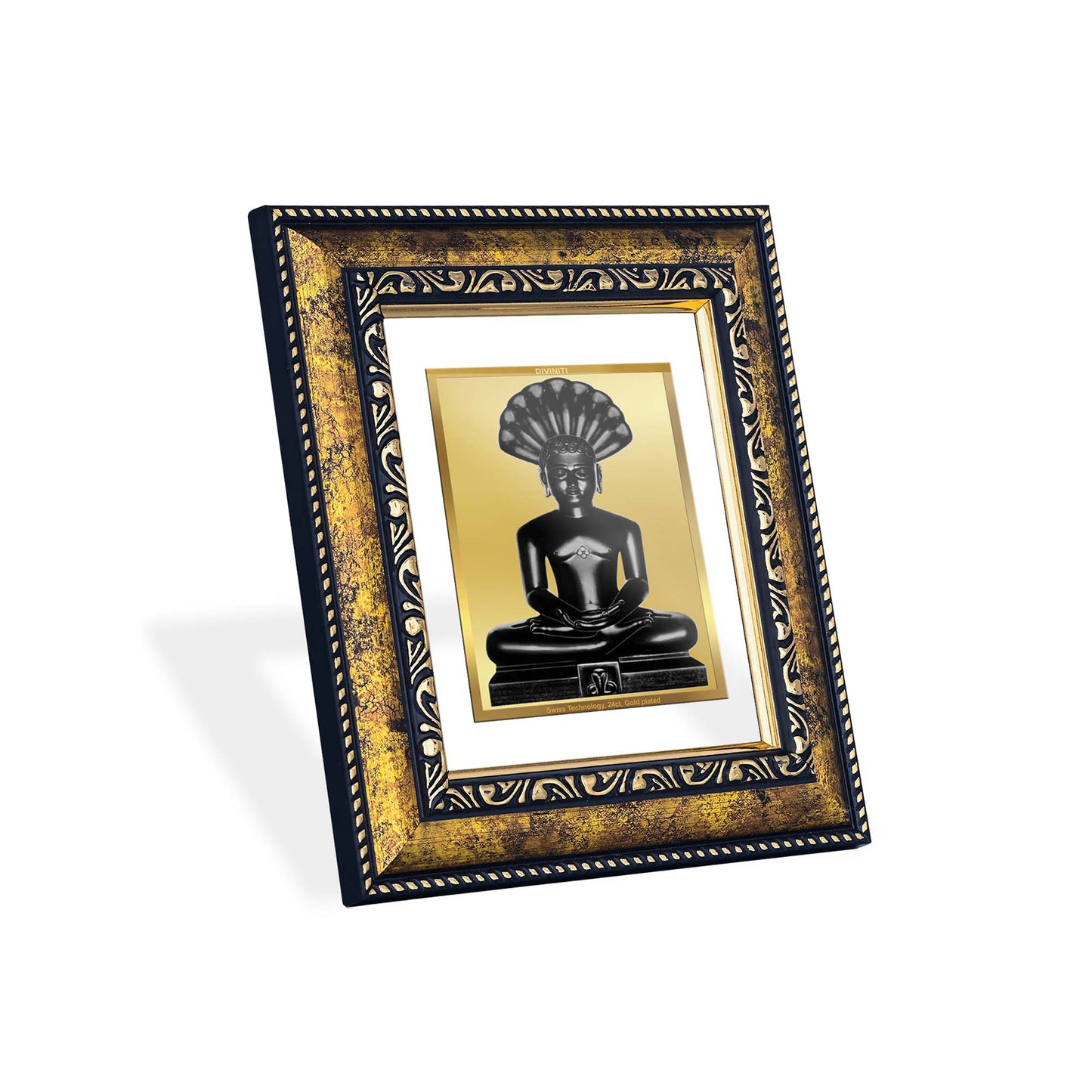 DIVINITI 24K Gold Plated Parshvanatha Wooden Traditional Photo Frame Idol for Home Decor, Table Top, Wall Hanging, Workshop, Premium Gift | DG113 Size 2 (22.6x18.4 CM)