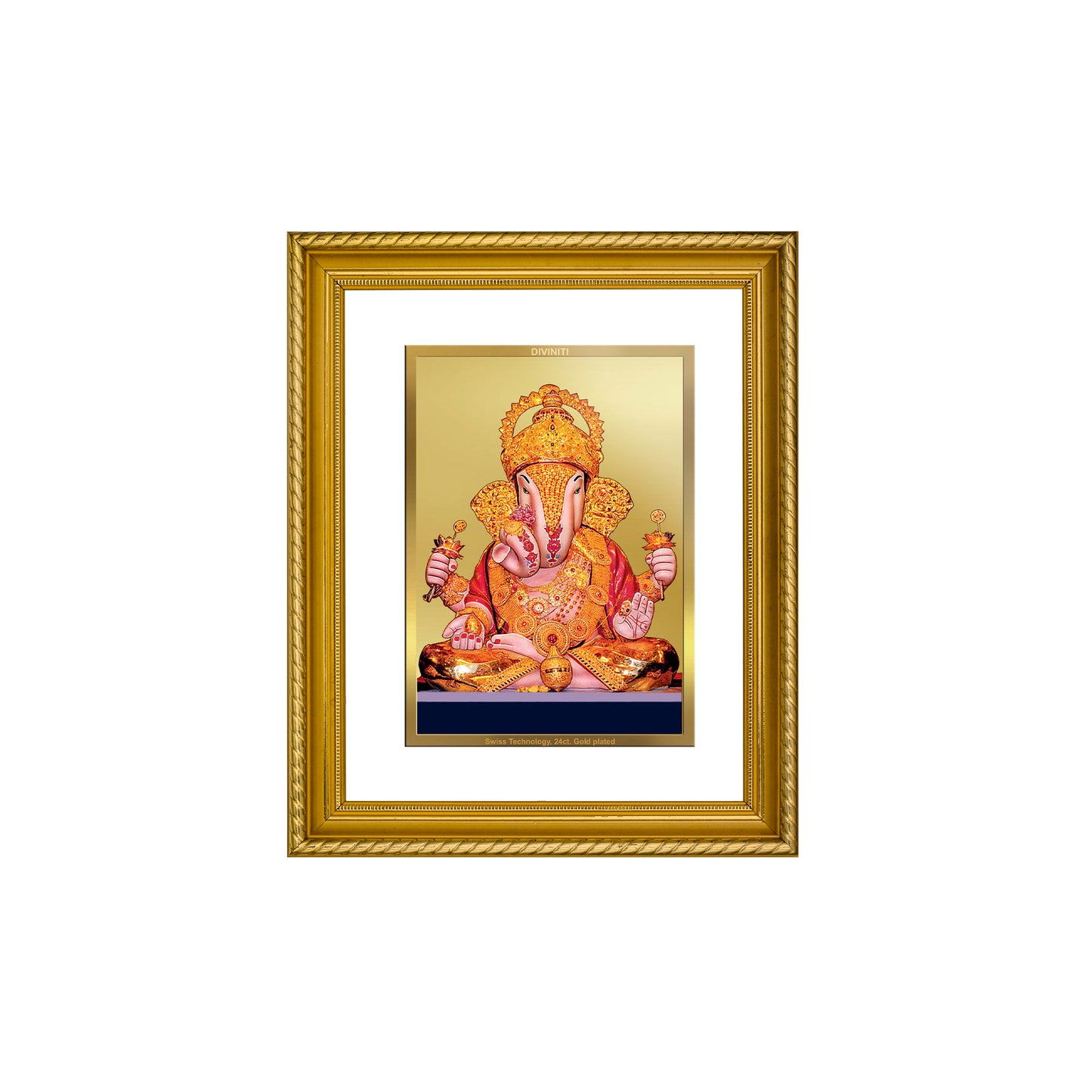 Diviniti 24K Gold Plated Dagdu Ganesha Wooden Photo Frame for Home & Office Decor, Wall Hanging, Tabletop, Puja Room, Gift DG056S2.5 (29.5x24.5 CM)