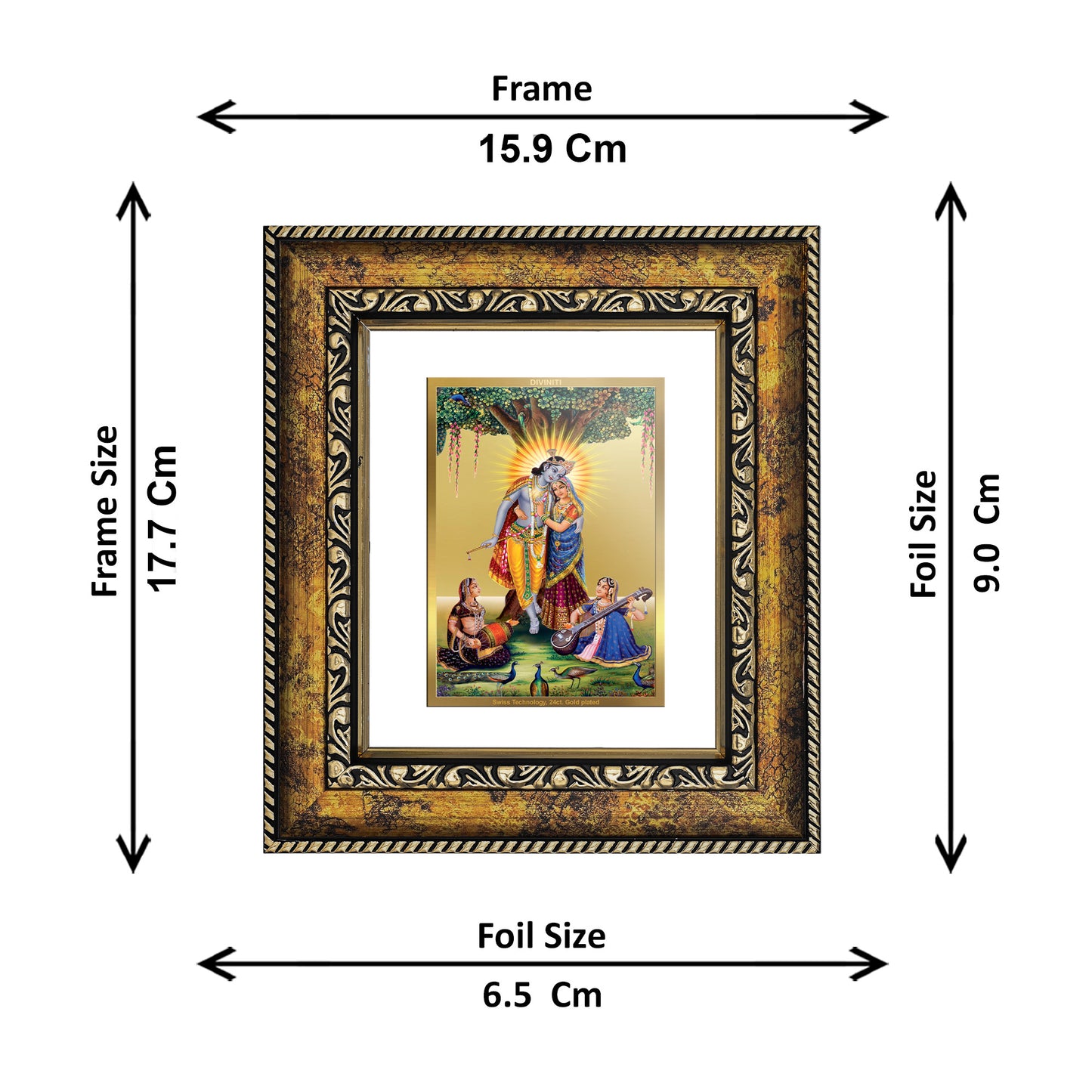 DIVINITI 24K Gold Plated Foil Radha Krishna Wall Photo Frame, Table Decor for Home & Office Decor Gift Items DG 113 Size 1 (17.7x15.9 CM)