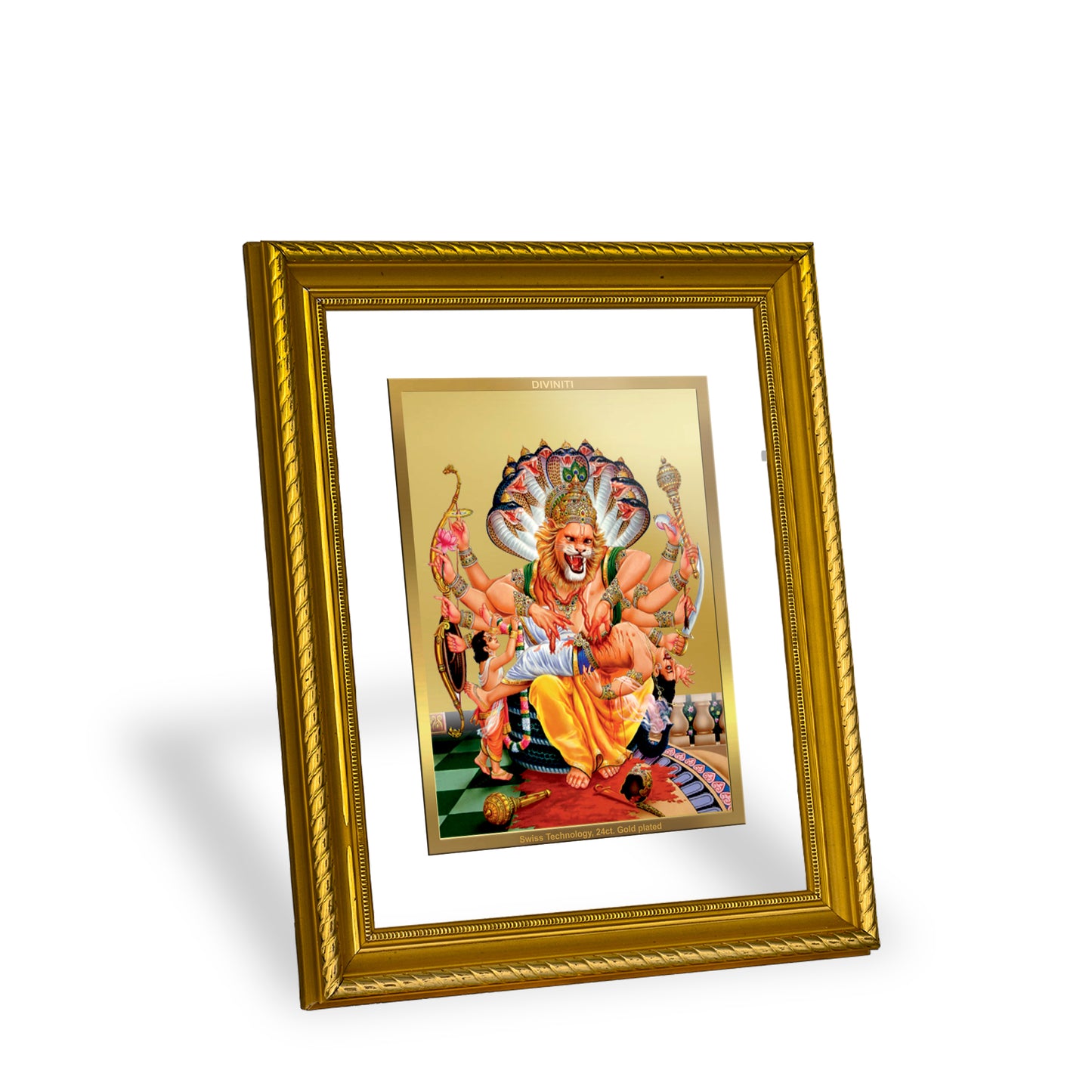 Diviniti 24K Gold Plated Narasimha Wooden Photo Frame for Home & Office Decor, Wall Hanging, Tabletop, Puja Room, Gift DG056S2.5 (29.5x24.5 CM)