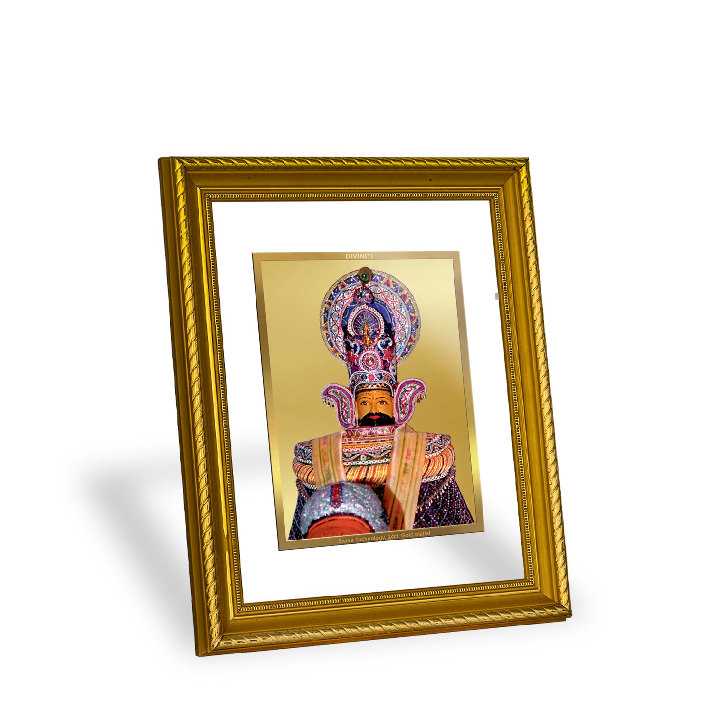 Diviniti 24K Gold Plated Khatu Shyam Wooden Wall Photo Frame for Home & Office Decor, Tabletop, Puja Room, Gift DG056S2.5 (29.5x24.5 CM)