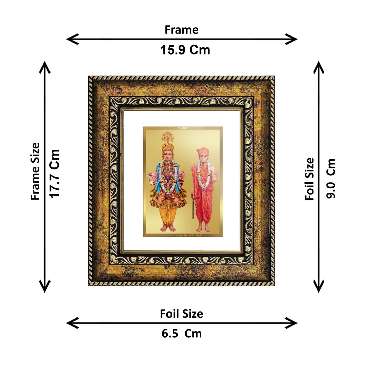 DIVINITI 24K Gold Plated Foil Swaminarayan Wall Photo Frame, Table Decor for Home & Office Decor Gift Items DG 113 Size 1 (17.7x15.9 CM)