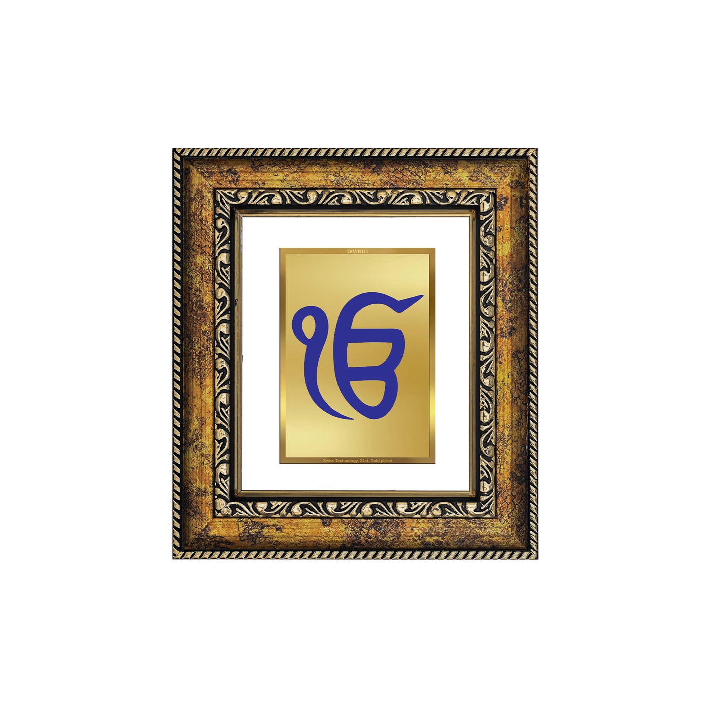 DIVINITI 24K Gold Plated Foil Ek Omkar Wall Photo Frame, Table Decor for Home & Office Decor Gift Items DG 113 Size 1 (17.7x15.9 CM)