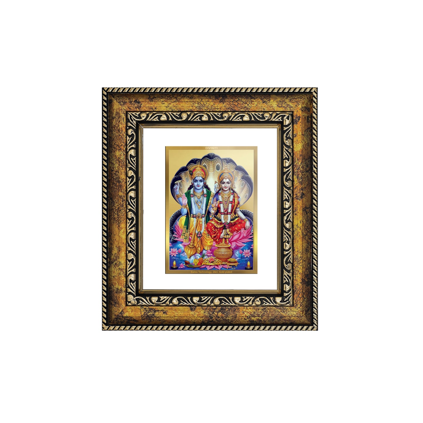 DIVINITI 24K Gold Plated Foil Vishnu Lakshmi Wall Photo Frame, Table Decor for Home & Office Decor Gift Items DG 113 Size 1 (17.7x15.9 CM)