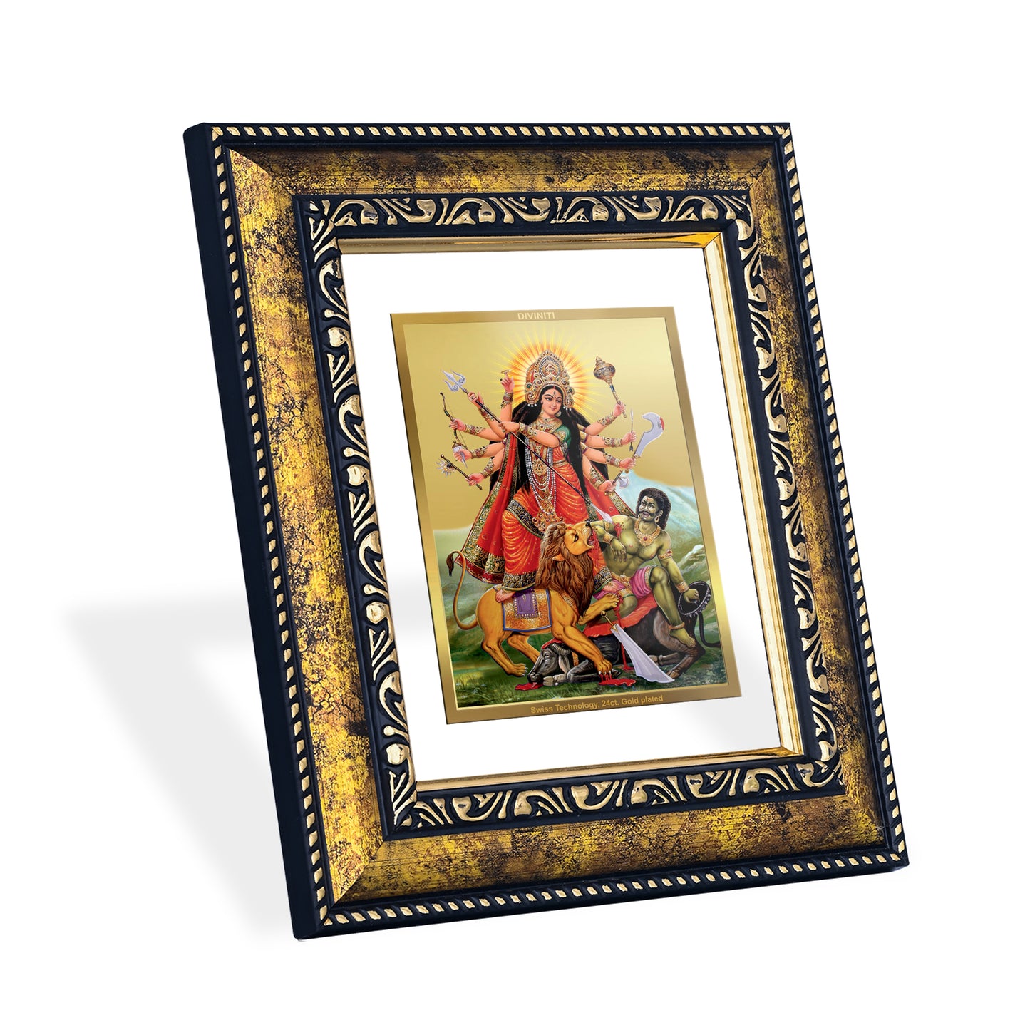 DIVINITI 24K Gold Plated Foil Goddess Durga Premium Photo Frame for Home Decor, Wall Hanging, Workshop, Table Top, Premium Gift|DG113 Size 2 (22.6x18.4 CM)