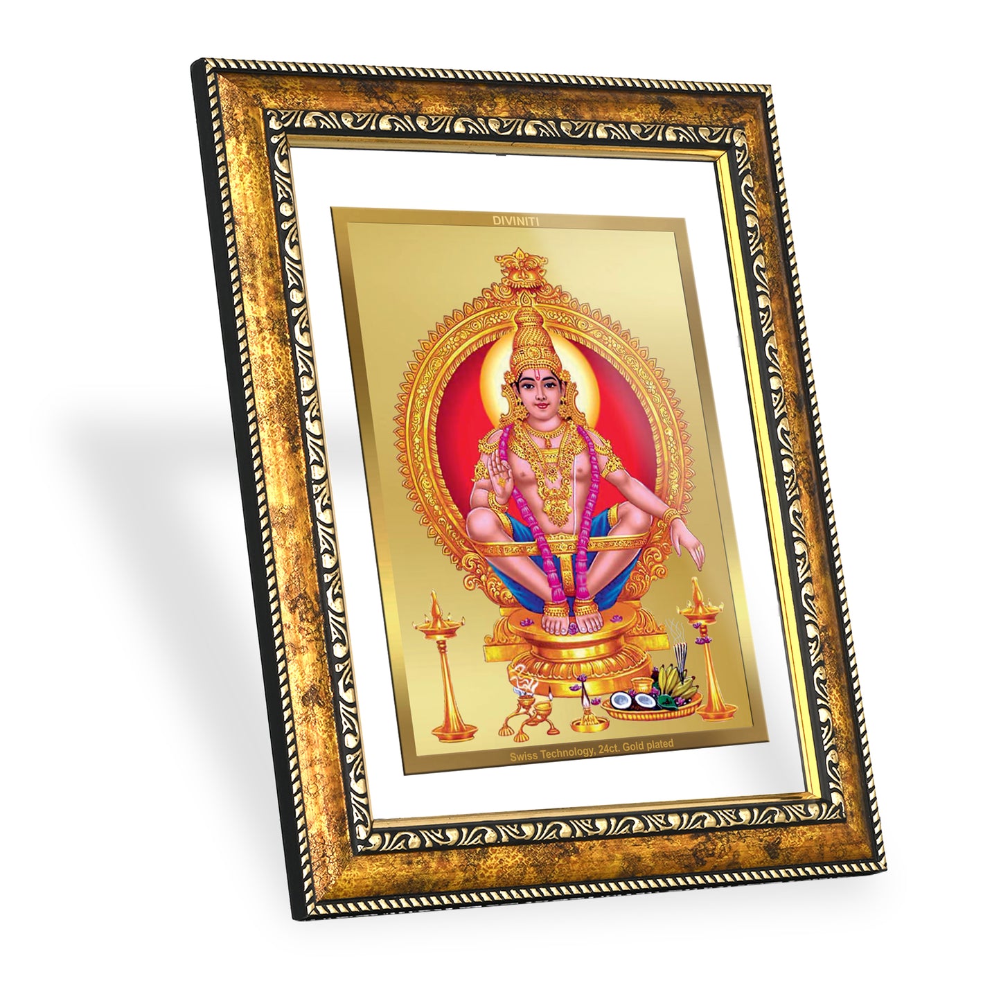 DIVINITI Ayyapan-1 Gold Plated Wall Photo Frame, Table Decor| DG Frame 113 Size 2.5 and 24K Gold Plated Foil (29 CM X 23.7 CM)