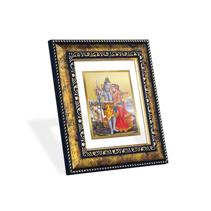 DIVINITI 24K Gold Plated Shiv Parvati Wooden Traditional Photo Frame Idol for Home Wall Decor, Workshop, Table Top, Premium Gift | DG113 Size 2 (22.6x18.4 CM)