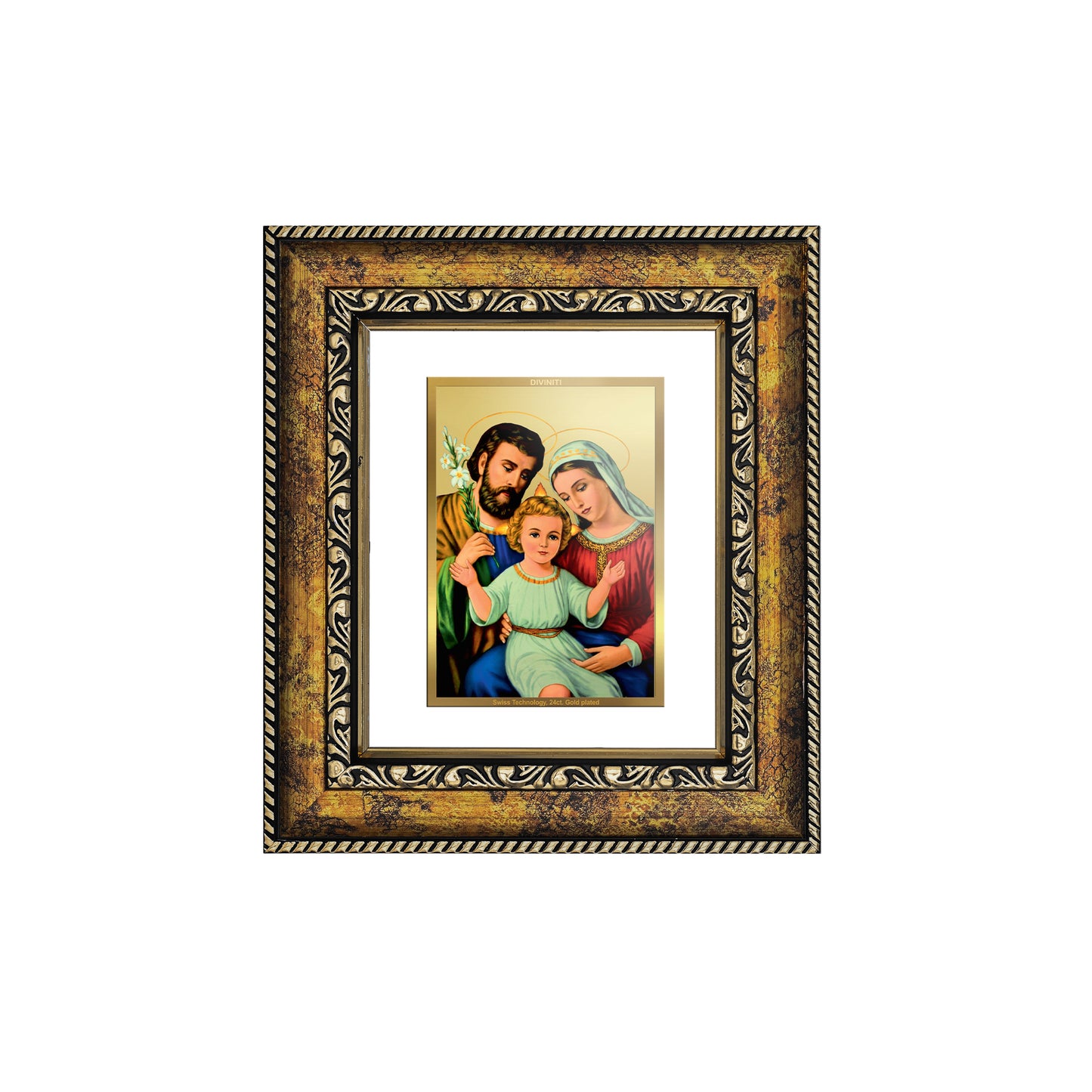 DIVINITI 24K Gold Plated Foil Holy Family Wall Photo Frame, Table Decor for Home & Office Decor Gift Items DG 113 Size 1 (17.7x15.9 CM)