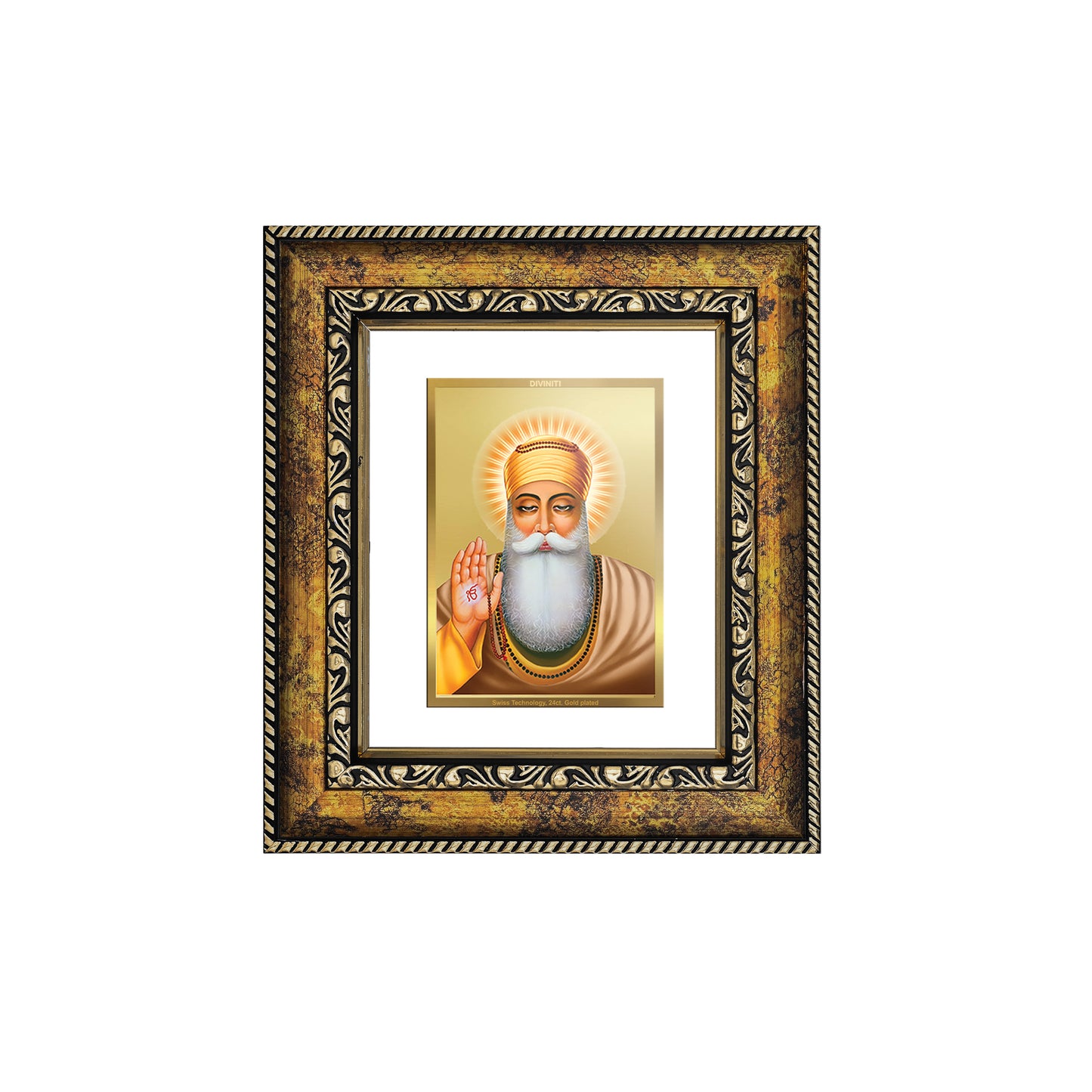 DIVINITI 24K Gold Plated Foil Guru Nanak Wall Photo Frame, Table Decor for Home & Office Decor Gift Items DG 113 Size 1 (17.7x15.9 CM)