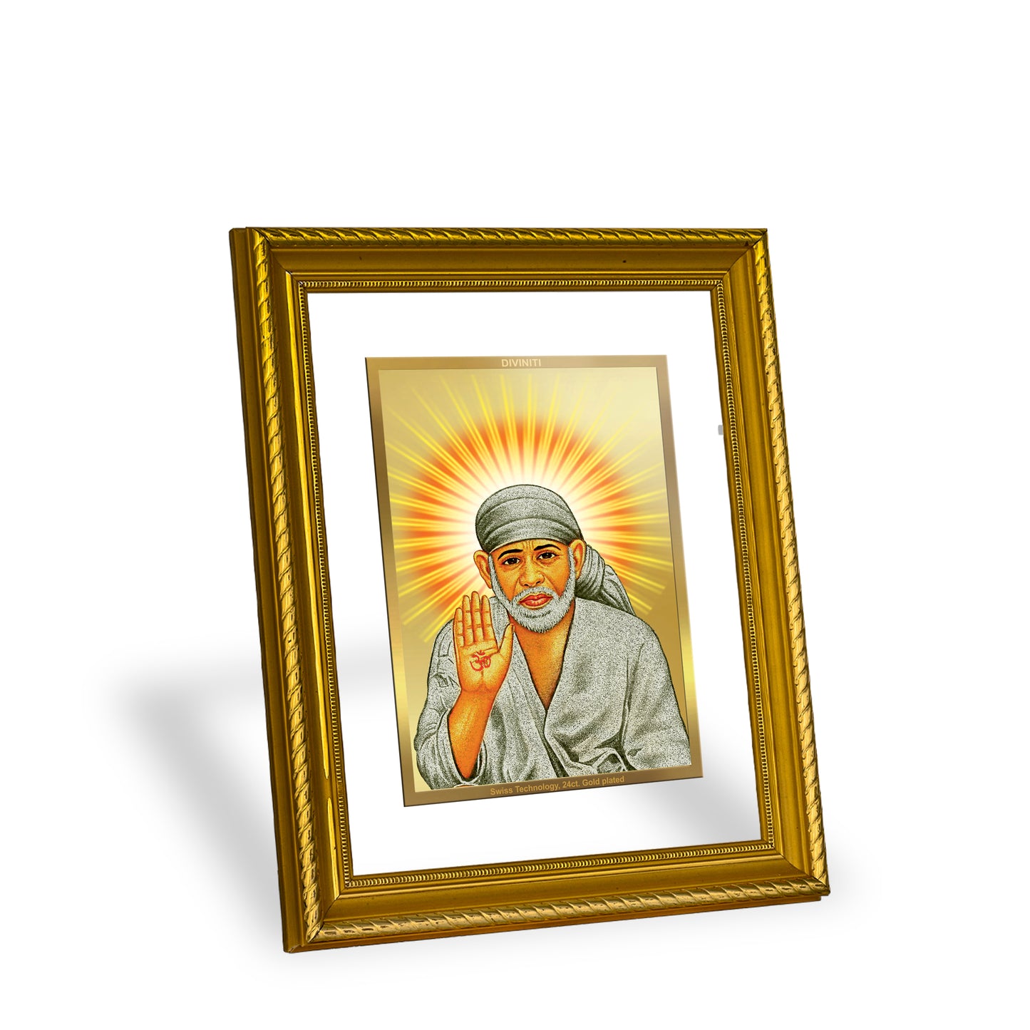 DIVINITI 24K Gold Plated Shirdi Sai Baba Wall Photo Frame for Home Decor, Wall Hanging, Table Top, Puja Room & Gift DG056S3 (27.6X35.4 CM)