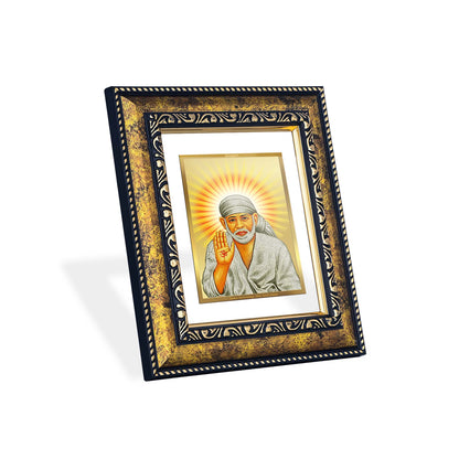 DIVINITI 24K Gold Plated Sai Baba Religious Photo Frame Idol for Home & Office Decor, Wall Hanging, Workshop, Table Top, Gift|DG113 Size 2 (22.6x18.4 CM)