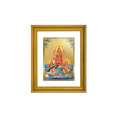 Diviniti 24K Gold Plated Lakshmi Ganesha Saraswati Wooden Photo Frame for Home & Office Decor, Wall Hanging, Tabletop, Puja Room, Gift DG056S2.5 (29.5x24.5 CM)