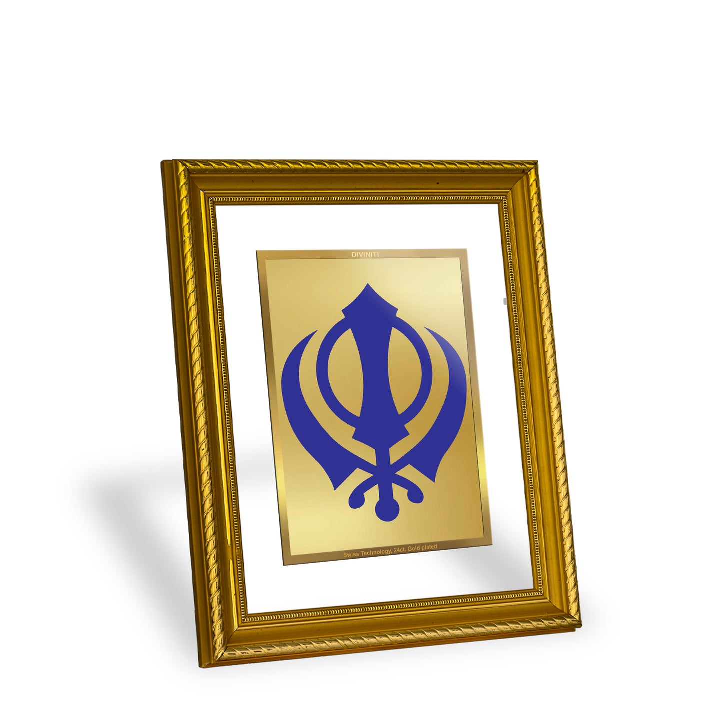 DIVINITI 24K Gold Plated Khanda Sahib Wall Photo Frame for Home Decor, Wall Hanging, Table Top, Puja Room & Gift DG056S3 (27.6X35.4 CM)