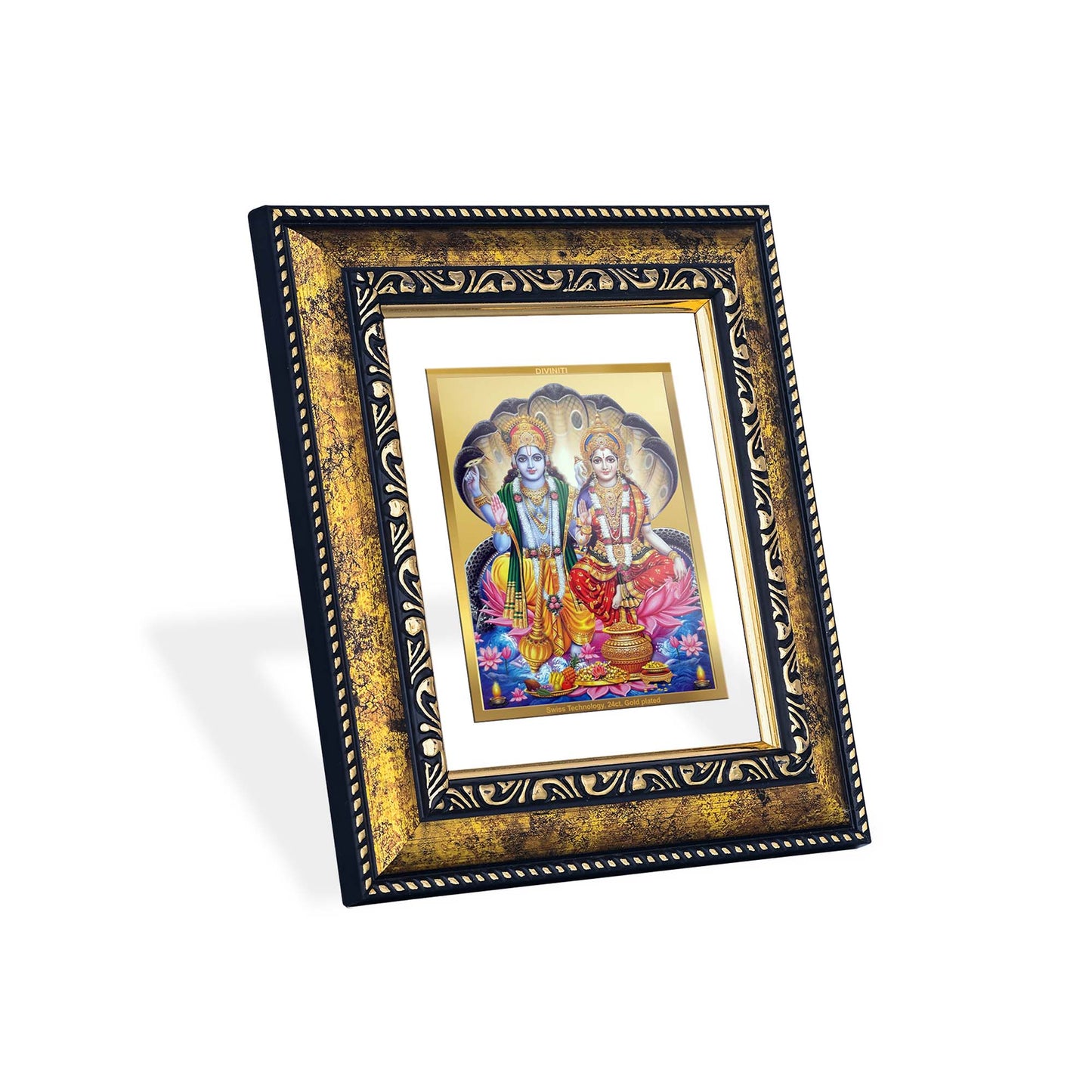 DIVINITI 24K Gold Plated Vishnu Laxmi Religious Photo Frame Idol for Home & Office Decor, Wall Hanging, Workshop, Table Top, Gift|DG113 Size 2 (22.6x18.4 CM)