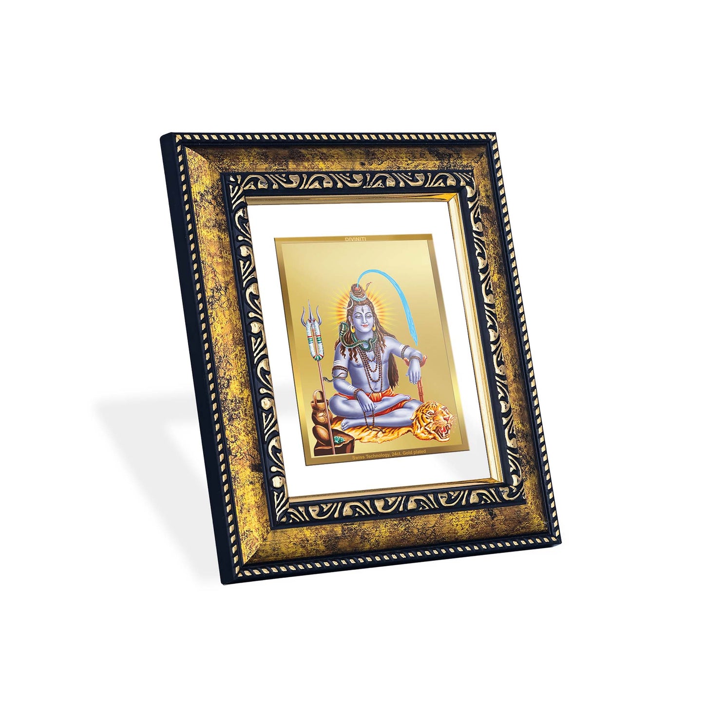 DIVINITI 24K Gold Plated Shiv Wooden Modern Photo Frame Idol for Puja Room, Home Wall Decor, Workshop, Table Top, Premium Gift | DG113 Size 2 (22.6x18.4 CM)