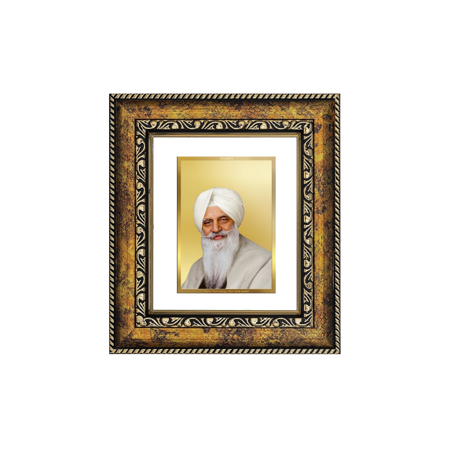 DIVINITI 24K Gold Plated Foil Radha Swami Wall Photo Frame, Table Decor for Home & Office Decor Gift Items DG 113 Size 1 (17.7x15.9 CM)