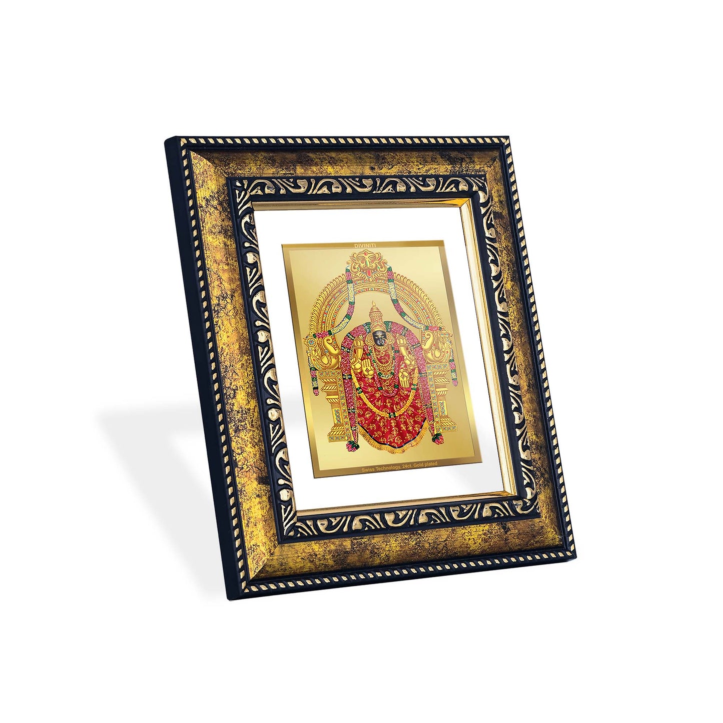 DIVINITI 24K Gold Plated Padmavati Photo Frame Idol for Home Wall Decor, Workshop, Table Top, Premium Gift|DG113 Size 2 (22.6x18.4 CM)