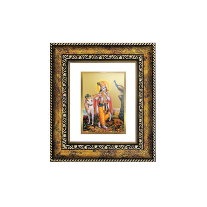 DIVINITI 24K Gold Plated Foil Lord Krishna Wall Photo Frame, Table Decor for Home & Office Decor Gift Items DG 113 Size 1 (17.7x15.9 CM)